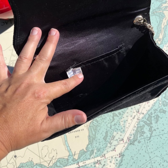 Vintage 90s Black Velvet Studded Evening Purse / Clutch - Picture 6 of 8